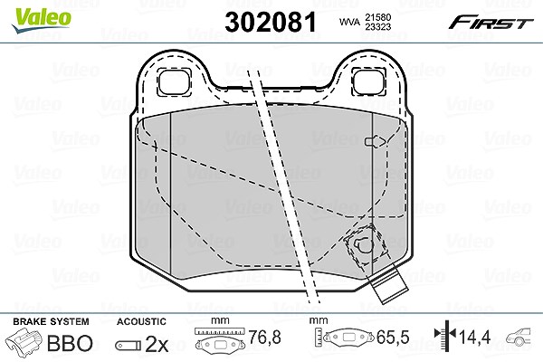 Valeo Bremsbelagsatz, Scheibenbremse [Hersteller-Nr. 302081] für Mitsubishi, Maserati, Nissan, Subaru