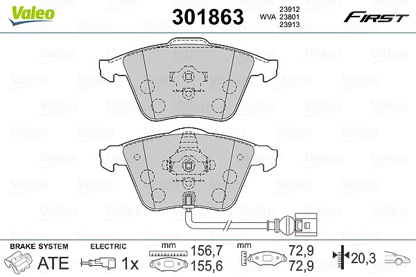 Valeo Bremsbelagsatz, Scheibenbremse [Hersteller-Nr. 301863] für Seat, Skoda, Audi, VW