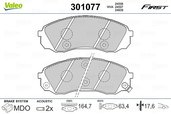 Valeo Bremsbeläge vorne (Satz) [Hersteller-Nr. 301077] für Kia, Hyundai