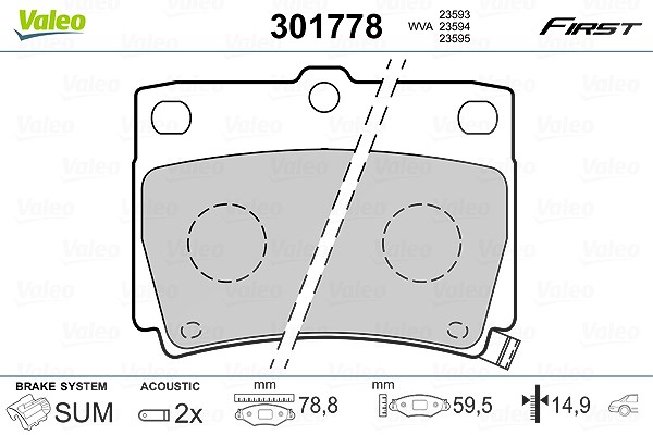 Valeo Bremsbelagsatz, Scheibenbremse [Hersteller-Nr. 301778] für Mitsubishi