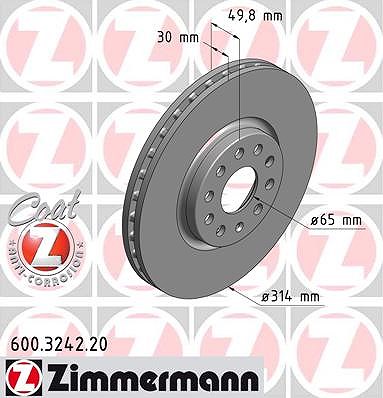 Zimmermann Bremsscheibe [Hersteller-Nr. 600.3242.20] für VW, Seat, Skoda