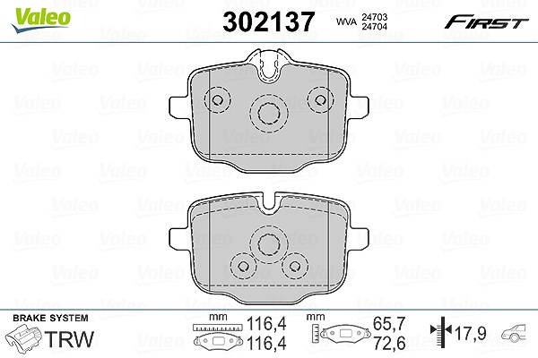 Valeo Bremsbeläge hinten (Satz) [Hersteller-Nr. 302137] für BMW