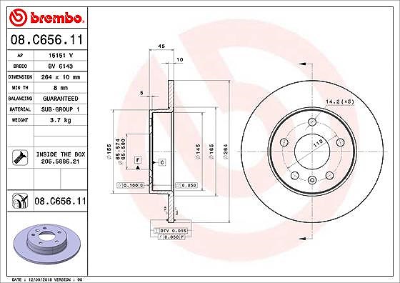 Brembo Bremsscheibe [Hersteller-Nr. 08.C656.11] für Opel, Vauxhall