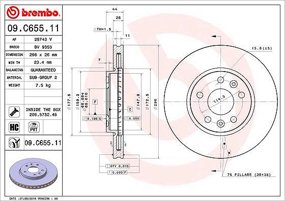 Brembo Bremsscheibe [Hersteller-Nr. 09.C655.11] für Mercedes-Benz, Nissan, Renault, Alpine