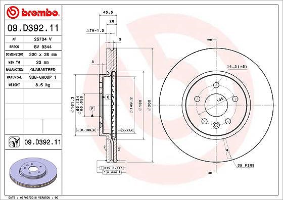 Brembo Bremsscheibe Vorderachse Belüftet [Hersteller-Nr. 09.D392.11] für Vauxhall, Opel