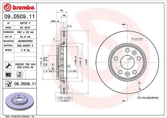 Brembo Bremsscheibe [Hersteller-Nr. 09.D509.11] für Mercedes-Benz, Renault