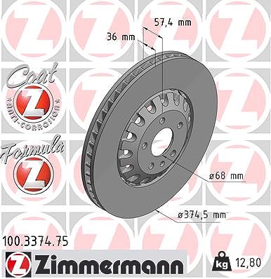 Zimmermann Bremsscheibe Vorderachse [Hersteller-Nr. 100.3374.75] für Audi, VW