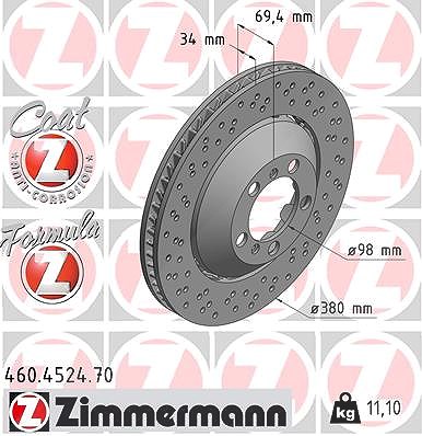 Zimmermann 1x Bremsscheibe Vorderachse Links [Hersteller-Nr. 460.4524.70] für Porsche