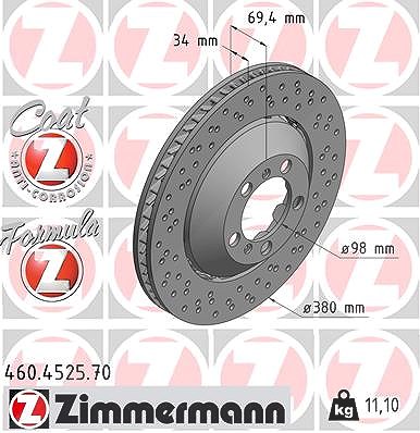 Zimmermann 1x Bremsscheibe Vorderachse Rechts [Hersteller-Nr. 460.4525.70] für Porsche