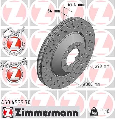 Zimmermann 1x Bremsscheibe Vorderachse Rechts [Hersteller-Nr. 460.4535.70] für Porsche