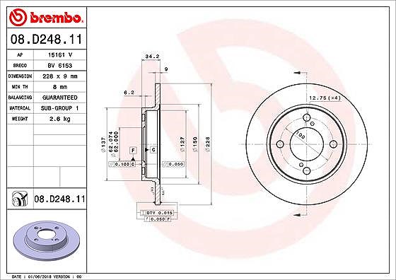 Brembo Bremsscheibe Hinterachse Voll [Hersteller-Nr. 08.D248.11] für Suzuki