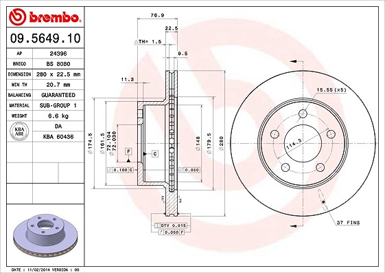 Brembo Bremsscheibe [Hersteller-Nr. 09.5649.10] für Jeep