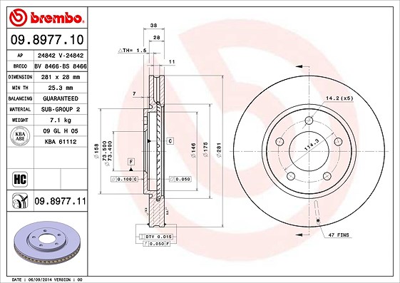 Brembo Bremsscheibe [Hersteller-Nr. 09.8977.11] für Dodge, Chrysler