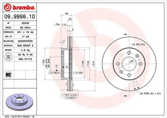 Brembo Bremsscheibe [Hersteller-Nr. 09.9998.10] für Hyundai