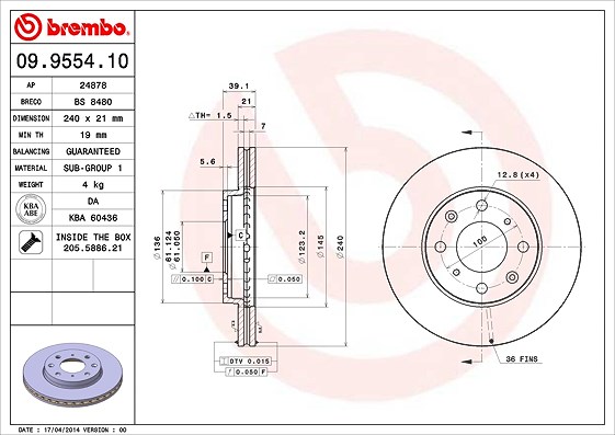 Brembo Bremsscheibe [Hersteller-Nr. 09.9554.10] für Honda