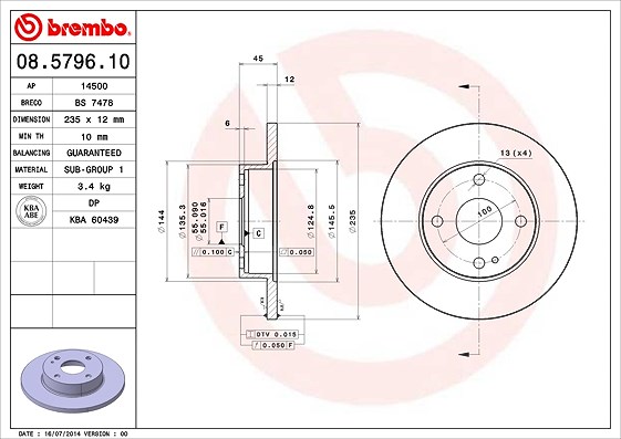 Brembo Bremsscheibe [Hersteller-Nr. 08.5796.10] für Mazda