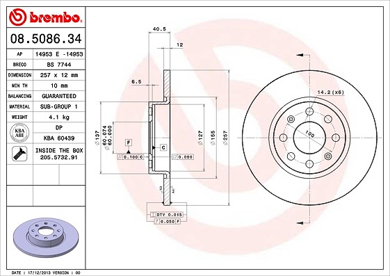Brembo Bremsscheibe [Hersteller-Nr. 08.5086.34] für Vauxhall, Opel