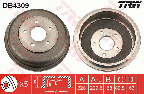Trw Bremstrommel [Hersteller-Nr. DB4309] für Ford