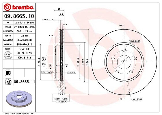 Brembo Bremsscheibe [Hersteller-Nr. 09.8665.11] für Ford, Jaguar