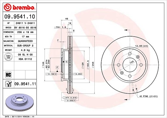 Brembo Bremsscheibe [Hersteller-Nr. 09.9541.11] für Hyundai
