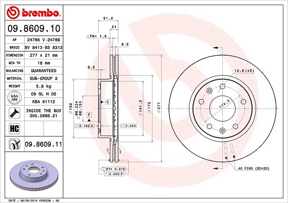 Brembo Bremsscheibe Vorderachse Belüftet [Hersteller-Nr. 09.8609.11] für Land Rover