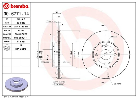 Brembo Bremsscheibe [Hersteller-Nr. 09.6771.14] für Mazda, Ford Usa