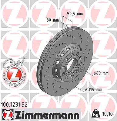 Zimmermann Bremsscheibe Vorderachse Belüftet [Hersteller-Nr. 100.1231.52] für Audi
