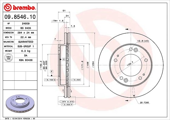 Brembo Bremsscheibe [Hersteller-Nr. 09.8546.10] für Kia
