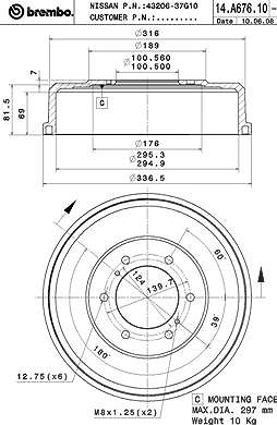 Brembo 1x Bremstrommel [Hersteller-Nr. 14.A676.10] für Nissan