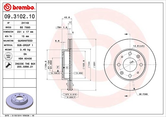Brembo Bremsscheibe [Hersteller-Nr. 09.3102.10] für Honda