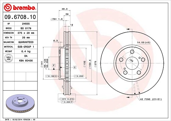 Brembo Bremsscheibe [Hersteller-Nr. 09.6708.10] für Toyota