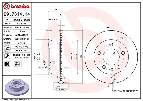 Brembo Bremsscheibe [Hersteller-Nr. 09.7314.14] für VW