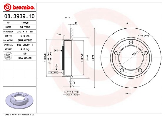 Brembo Bremsscheibe [Hersteller-Nr. 08.3939.10] für Lada, Chevrolet