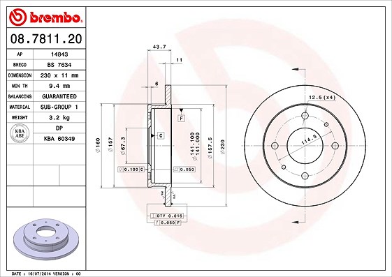 Brembo Bremsscheibe [Hersteller-Nr. 08.7811.20] für Hyundai