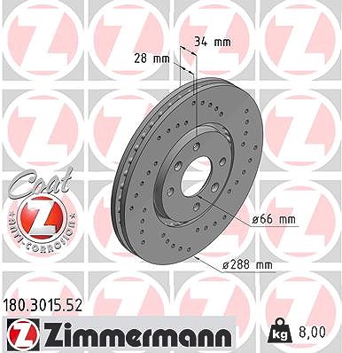 Zimmermann Bremsscheibe Vorderachse Belüftet [Hersteller-Nr. 180.3015.52] für Citroën