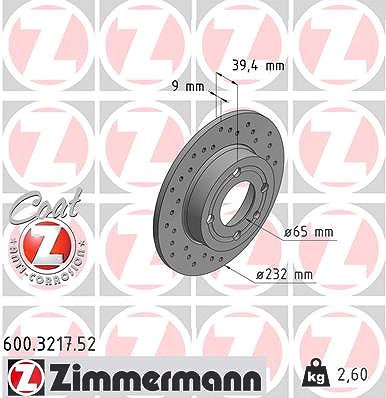 Zimmermann Bremsscheibe Hinterachse Voll [Hersteller-Nr. 600.3217.52] für Seat, VW