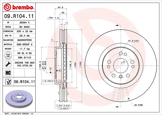 Brembo 1x Bremsscheibe [Hersteller-Nr. 09.R104.11] für Mercedes-Benz