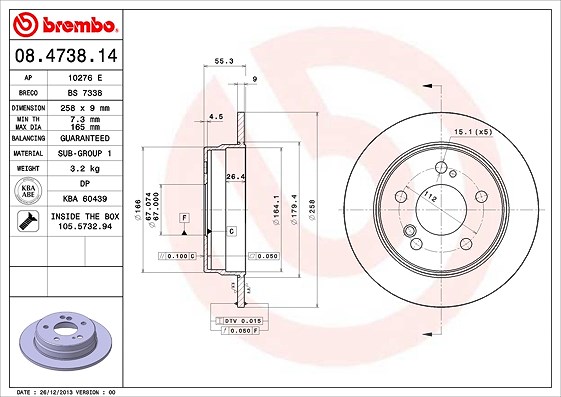 Brembo Bremsscheibe [Hersteller-Nr. 08.4738.14] für Mercedes-Benz, Lifan