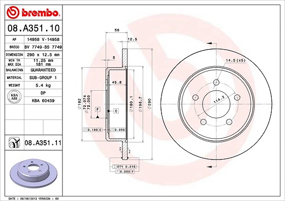 Brembo Bremsscheibe [Hersteller-Nr. 08.A351.11] für Chrysler, Jeep, Dodge
