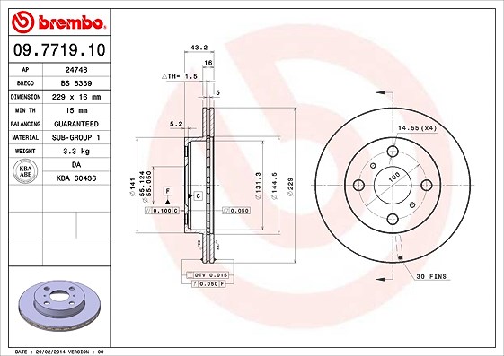 Brembo Bremsscheibe [Hersteller-Nr. 09.7719.10] für Toyota