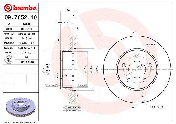 Brembo Bremsscheibe [Hersteller-Nr. 09.7652.10] für Ford Usa