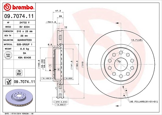 Brembo Bremsscheibe [Hersteller-Nr. 09.7074.11] für Lancia, Alfa Romeo