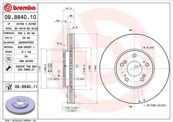 Brembo Bremsscheibe [Hersteller-Nr. 09.8840.11] für Honda, Acura