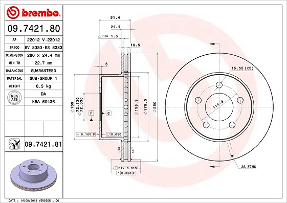 Brembo Bremsscheibe Vorderachse Belüftet [Hersteller-Nr. 09.7421.81] für Jeep