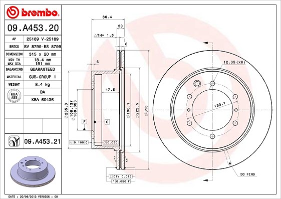 Brembo 1x Bremsscheibe [Hersteller-Nr. 09.A453.21] für Hyundai