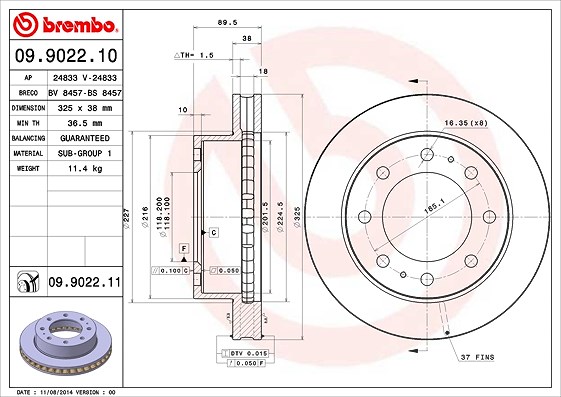 Brembo 1x Bremsscheibe [Hersteller-Nr. 09.9022.11] für Chevrolet, Hummer, Gmc