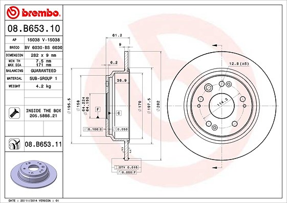 Brembo Bremsscheibe [Hersteller-Nr. 08.B653.11] für Honda