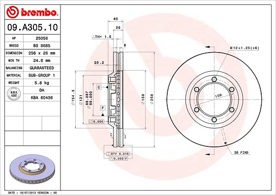 Brembo Bremsscheibe [Hersteller-Nr. 09.A305.10] für Isuzu