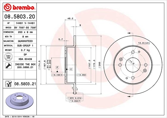 Brembo Bremsscheibe [Hersteller-Nr. 08.5803.21] für Honda