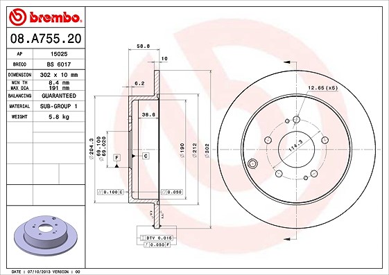 Brembo Bremsscheibe [Hersteller-Nr. 08.A755.20] für Mitsubishi